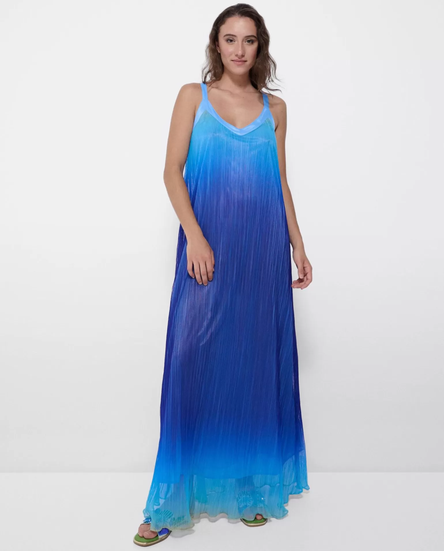 Mujer Cuplé Vestido Largo Tirantes Bambula Azul