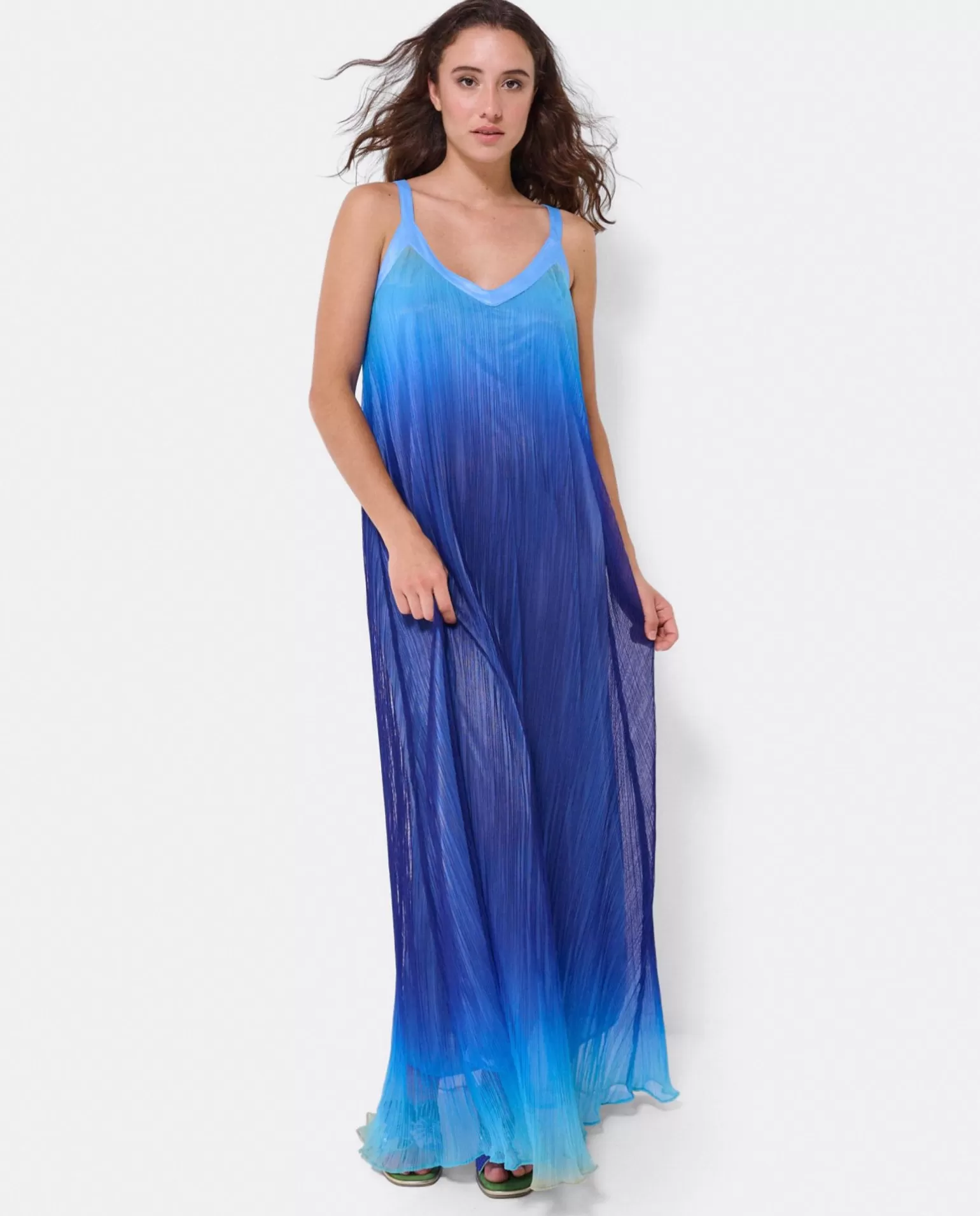 Mujer Cuplé Vestido Largo Tirantes Bambula Azul