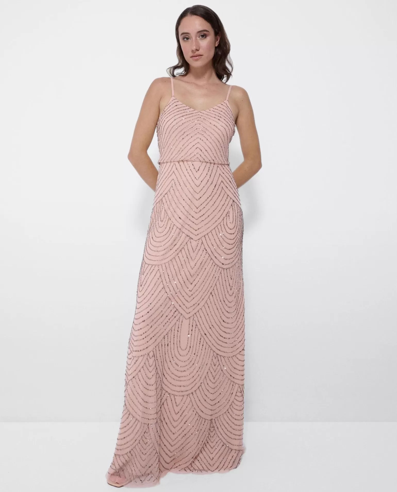 Mujer Cuplé Vestido Largo Tirantes Lentejuelas Rosa