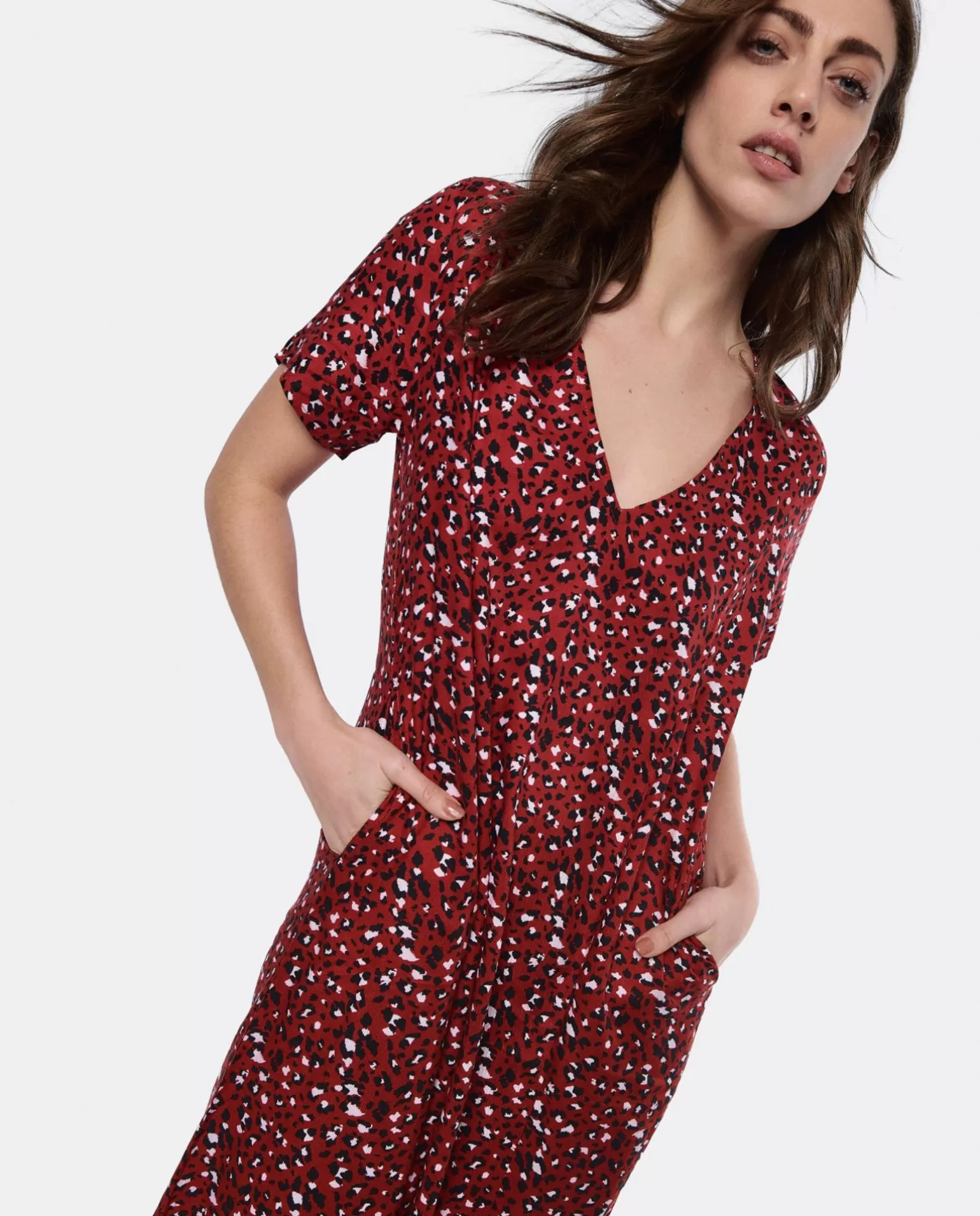 Mujer Cuplé Vestido Largo Viscosa Leopardo Rojo