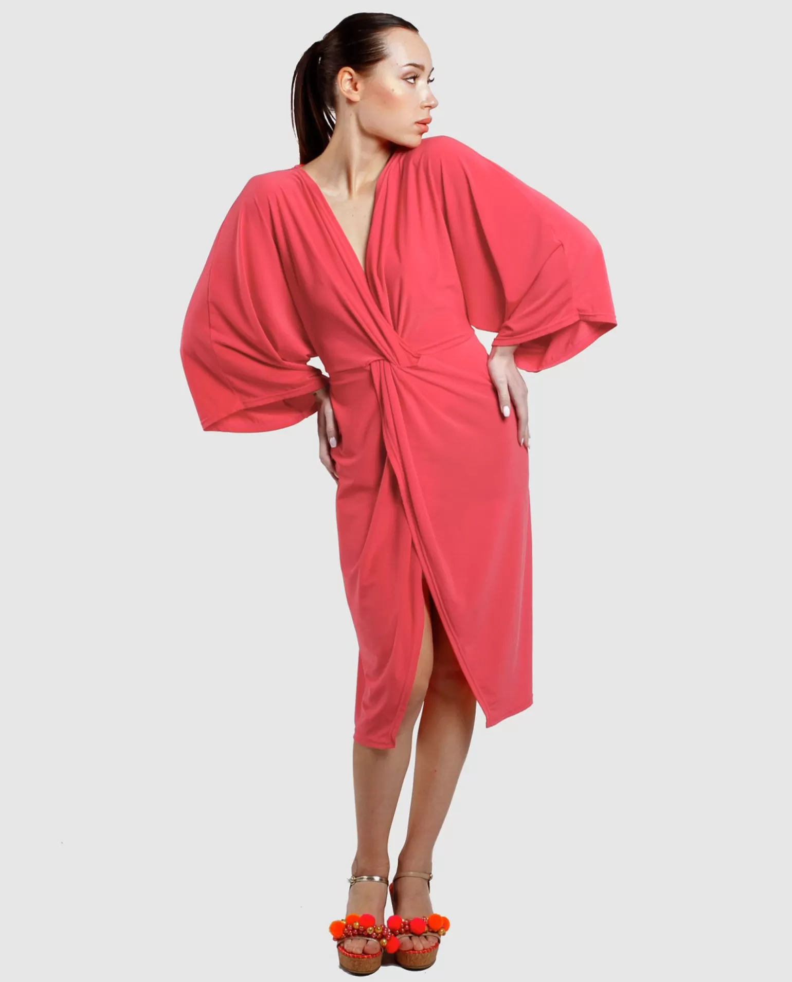 Mujer Cuplé Vestido Maxi Mangas Punto Fucsia