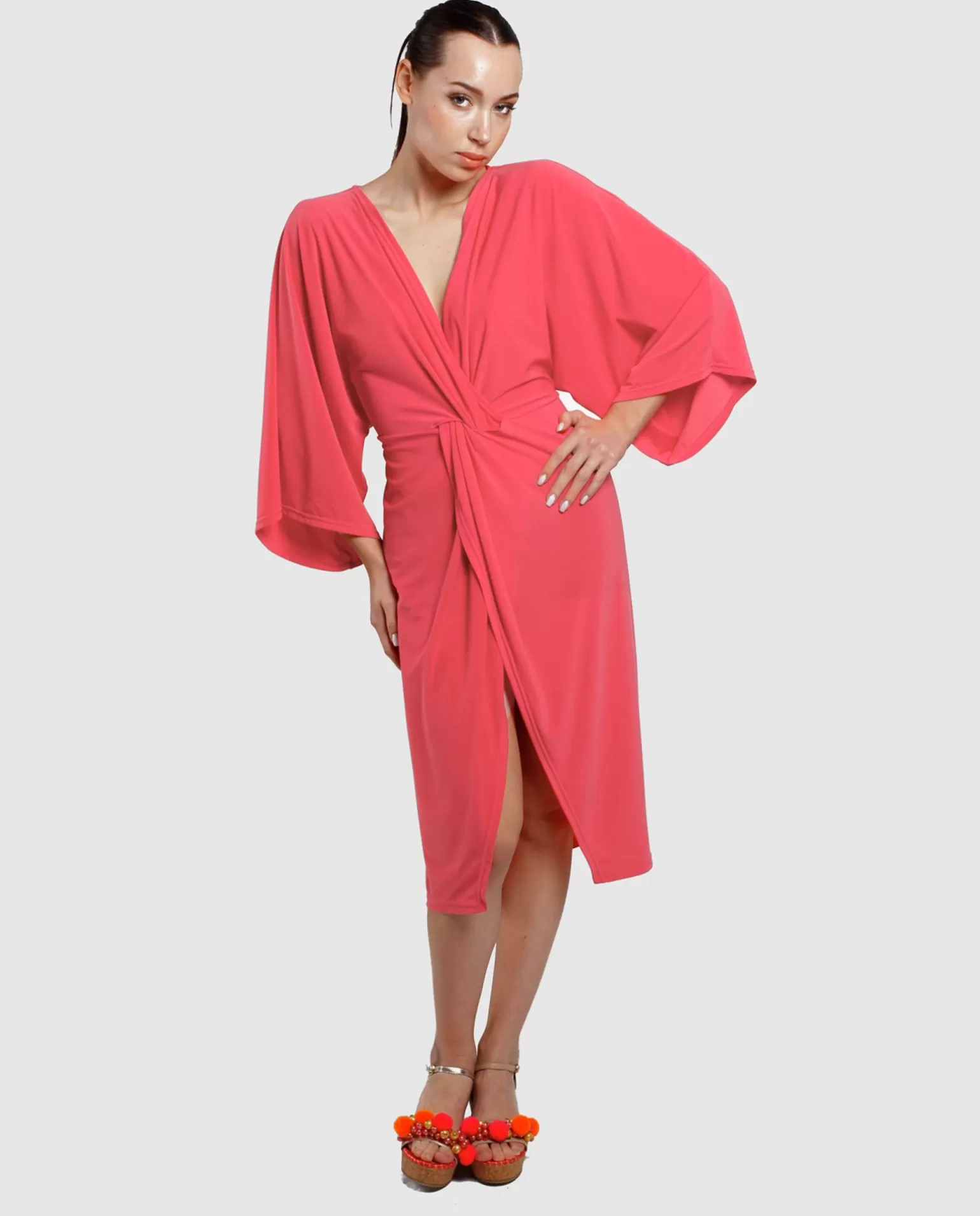 Mujer Cuplé Vestido Maxi Mangas Punto Fucsia