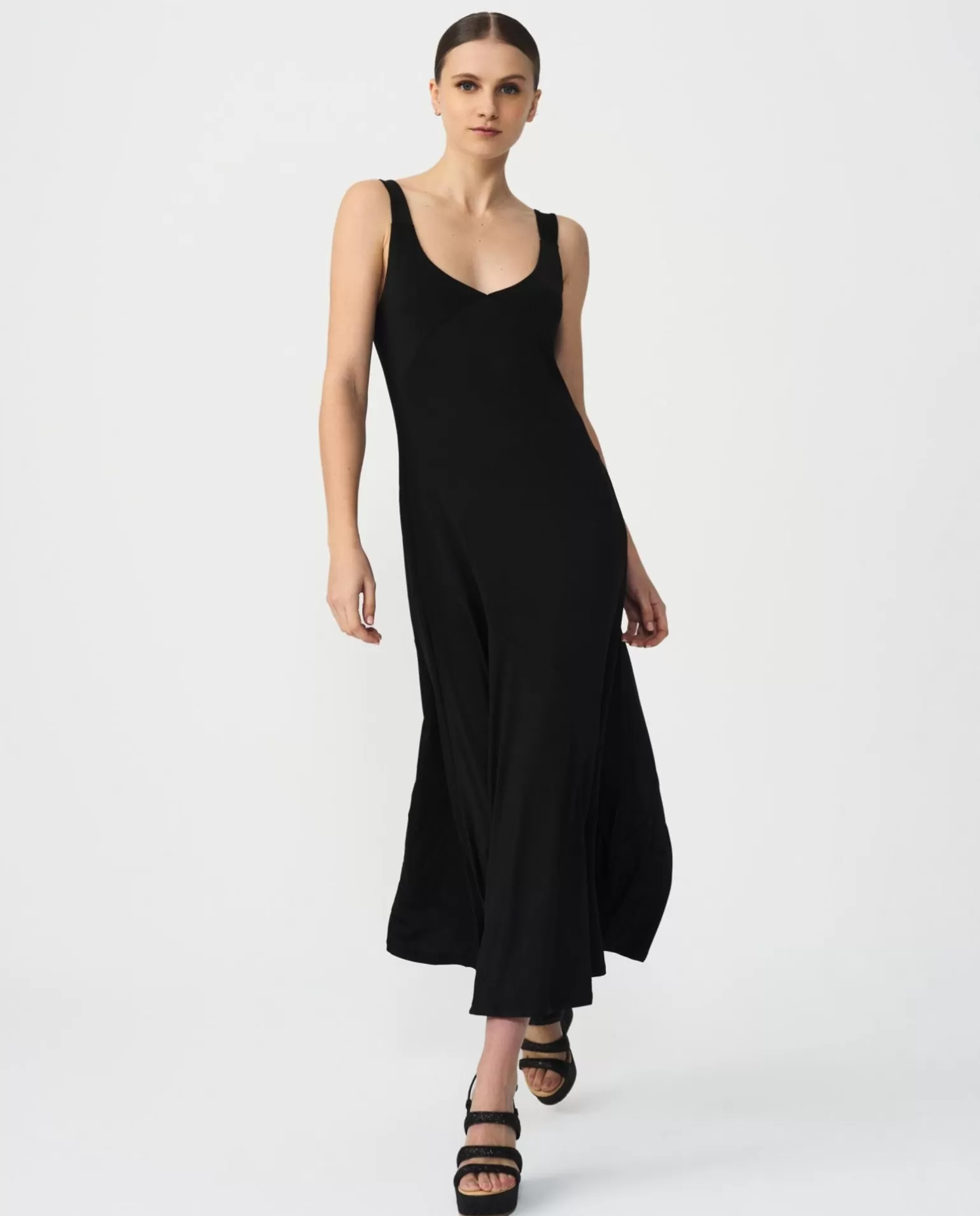 Mujer Cuplé Vestido Midi Punto Negro