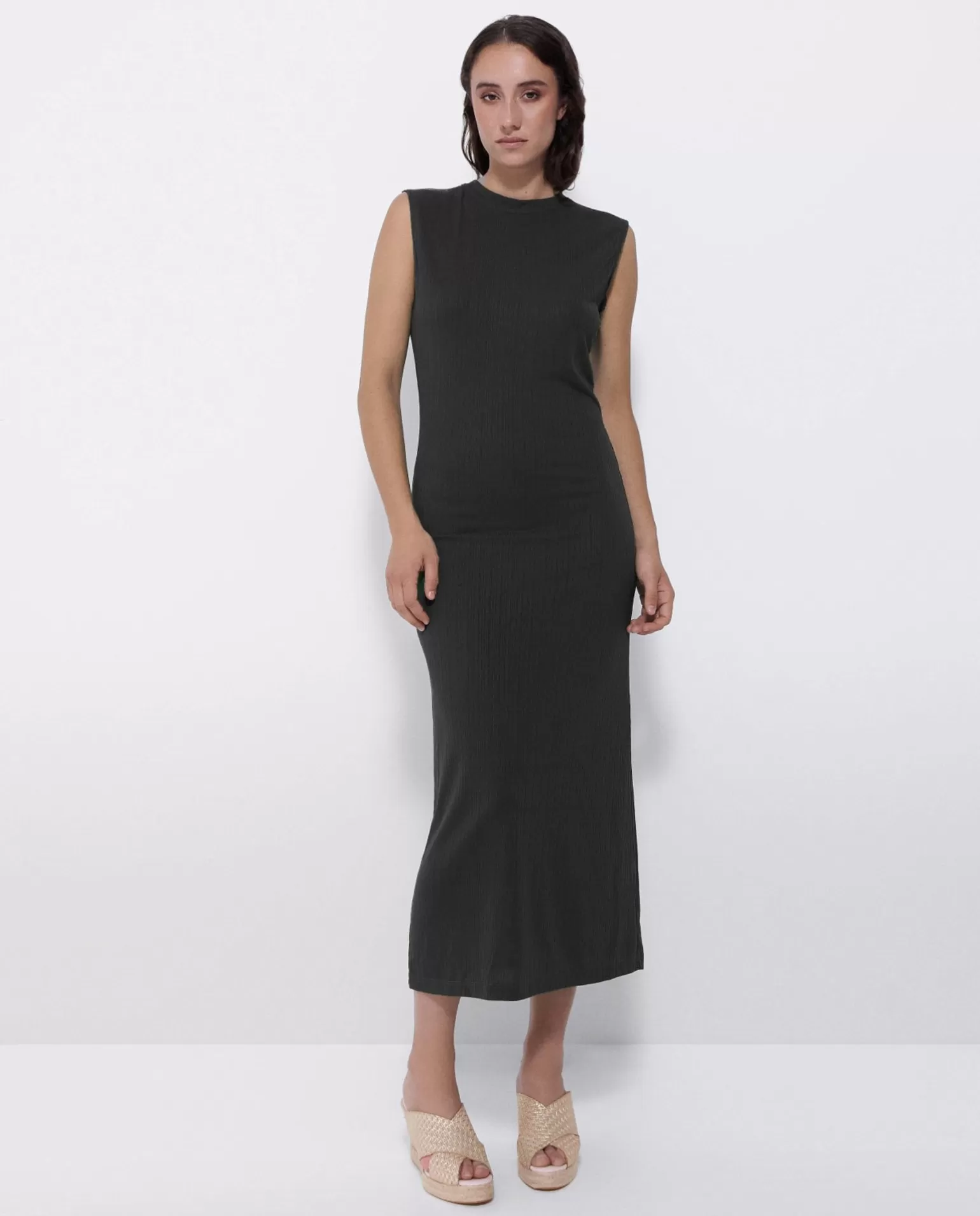 Mujer Cuplé Vestido Midi Punto Negro