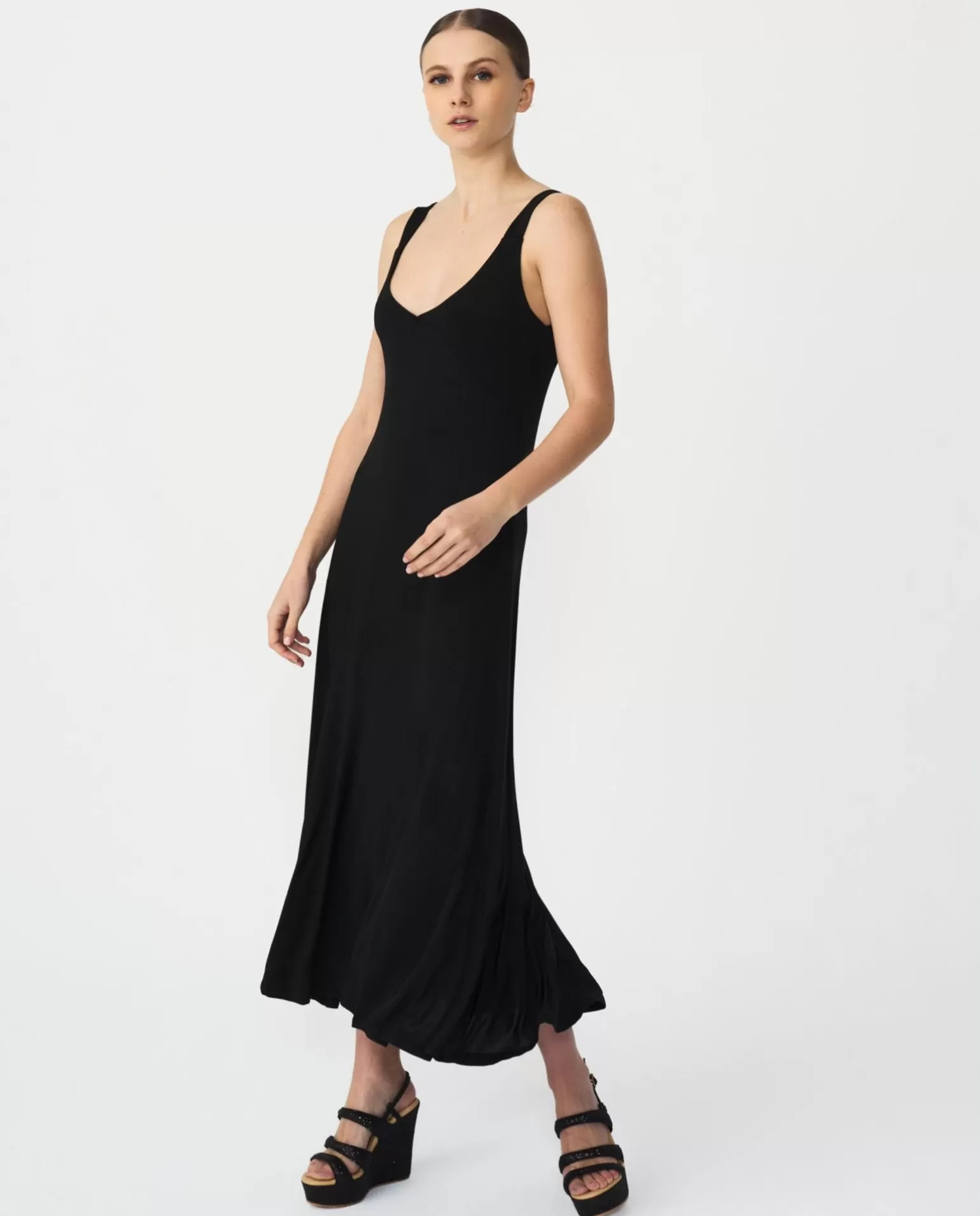 Mujer Cuplé Vestido Midi Punto Negro