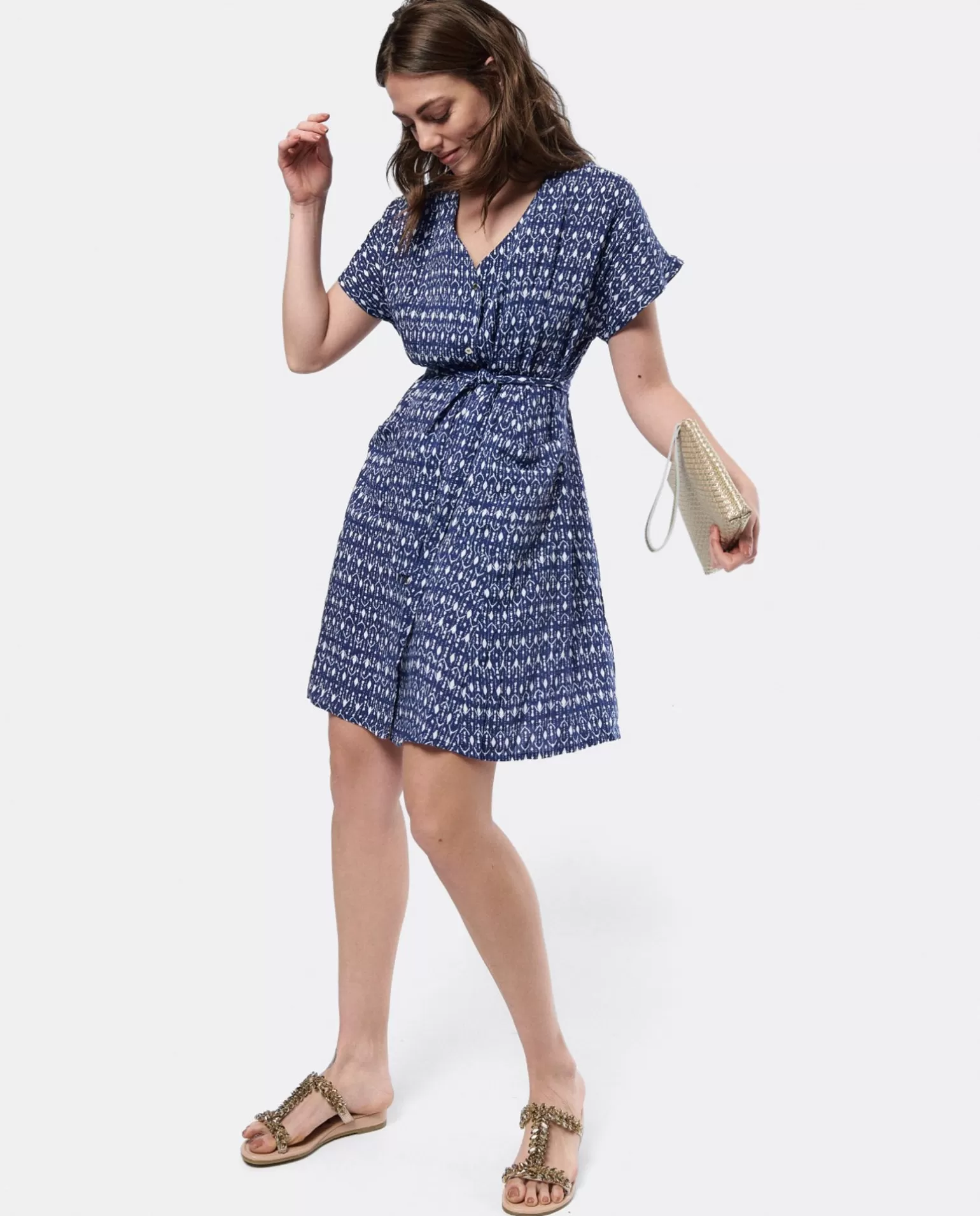 Mujer Cuplé Vestido Mini Anudado Viscosa Geometrico Azul