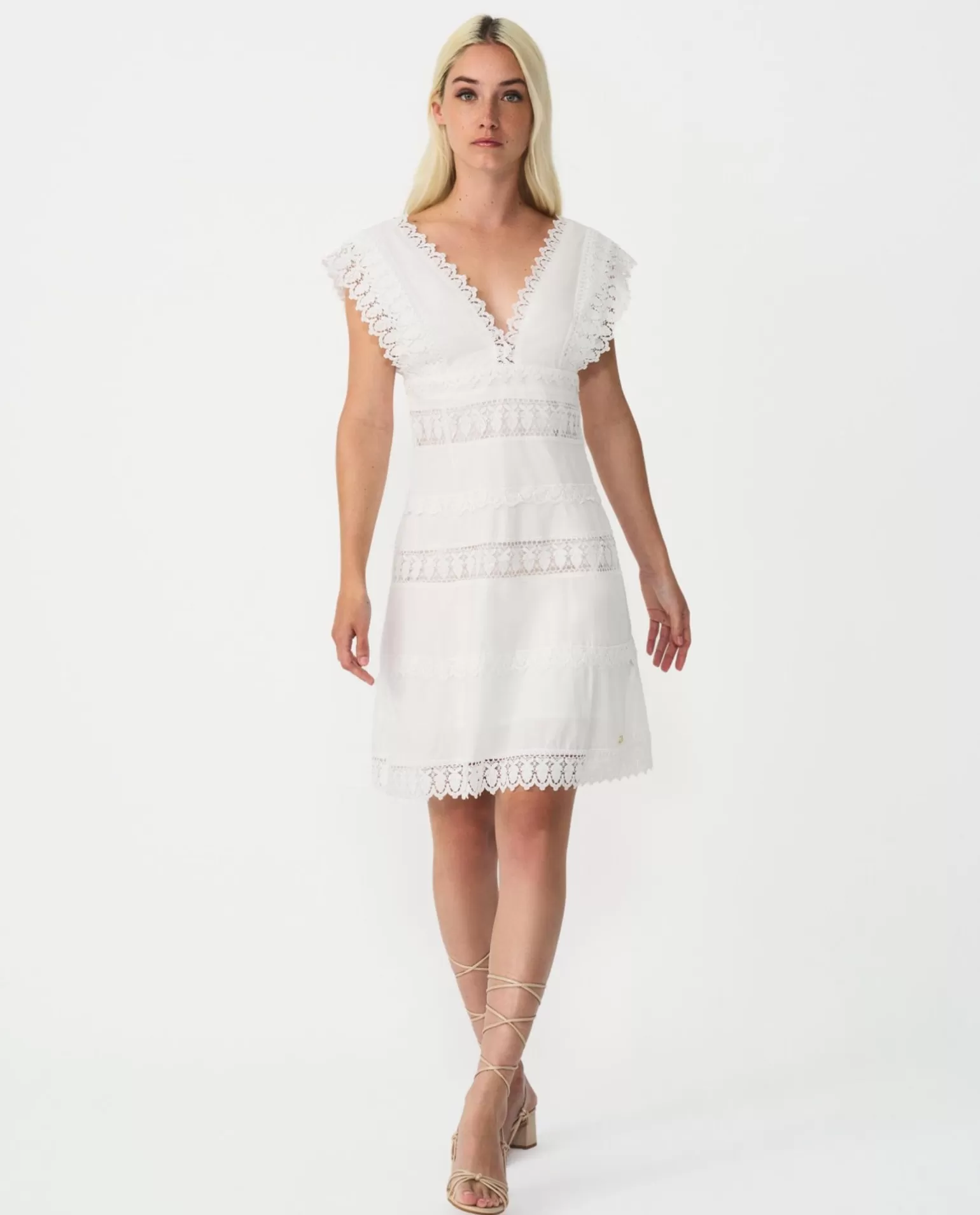 Mujer Cuplé Vestido Mini Encaje Popelin Blanco