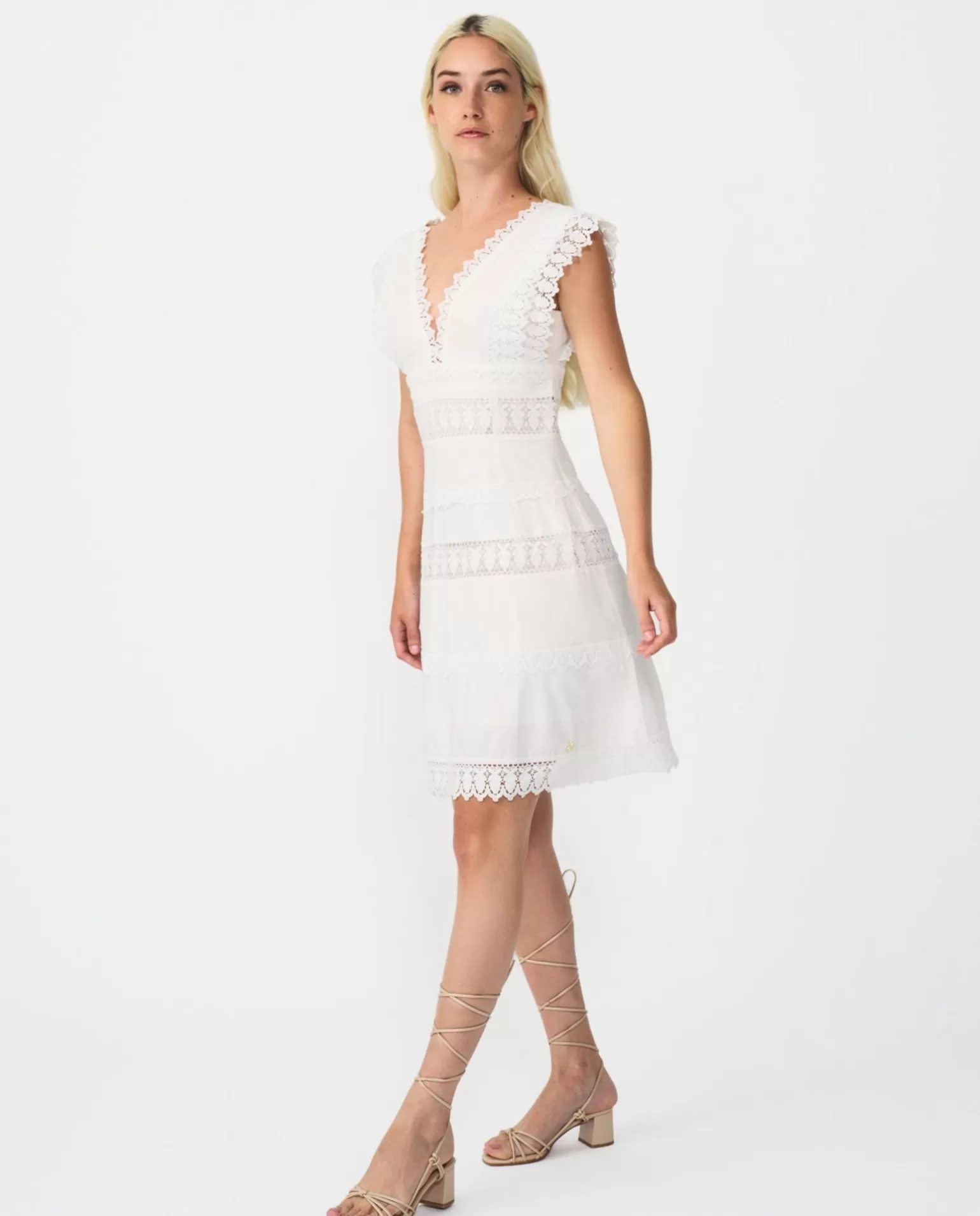 Mujer Cuplé Vestido Mini Encaje Popelin Blanco